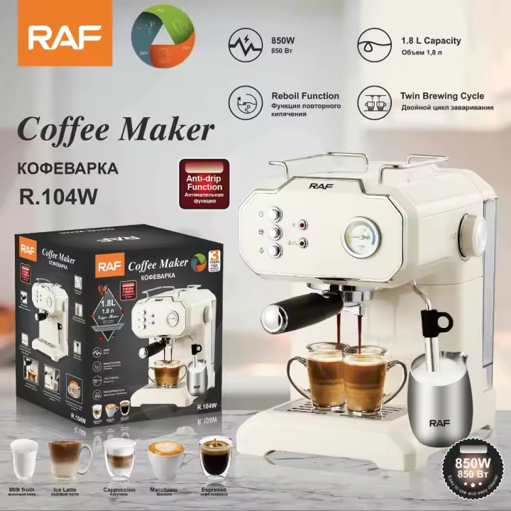 Cafetera italiana de estándar europeo, doméstica, pequeña, semiautomática, de alta presión, con espuma de leche a vapor para oficina, R104 - 1