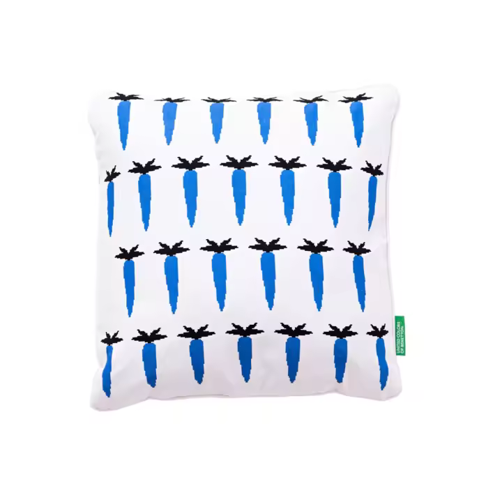 COJIN 40X40CM RELLENO 300GR POLIESTER 100% ALGODON CANVAS 300GSM ZANAHORIA AZUL BENETTON - 1