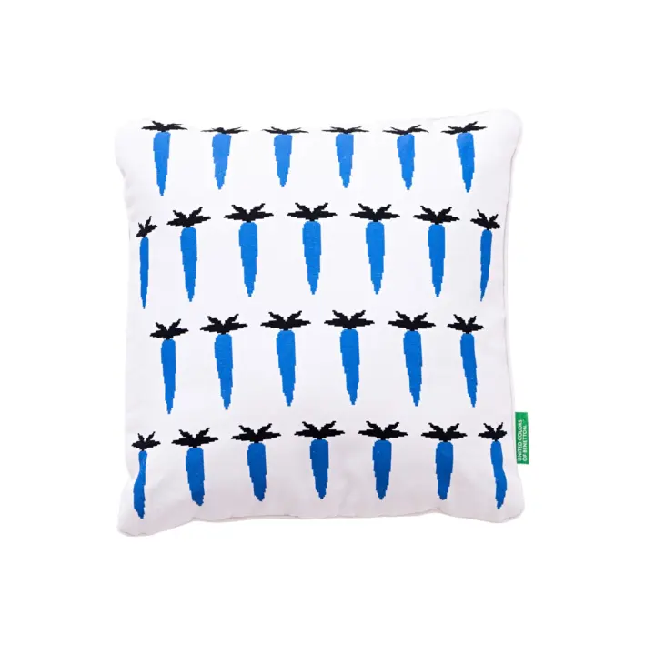 COJIN 40X40CM RELLENO 300GR POLIESTER 100% ALGODON CANVAS 300GSM ZANAHORIA AZUL BENETTON - 1