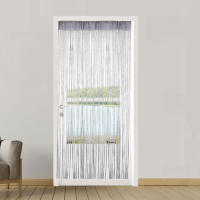 Cortina De Puerta Decorativa 100cm X 200cm Enhebrado Plateado Para Bodas Eventos Hoteles Salones De Estudio Con Borla De Hilo De Plata - details 10