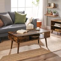Mesa de Café con Cajón y Compartimento Abierto - 100x50x45 cm, Patas Elegantes, Ideal para Sala de Estar y Comedor, Marrón Rústico - details 4