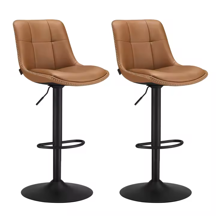 VASAGLE Juego de 2 Taburetes de Bar, Sillas Altas Giratorias Regulables en Altura, Acolchado PU, Sillas de Cocina con Respaldo y Reposapiés, Comedor, Mostrador, Acero, Negro Tinta/Verde Bosque/Gris Paloma/Marrón Caramelo - 1