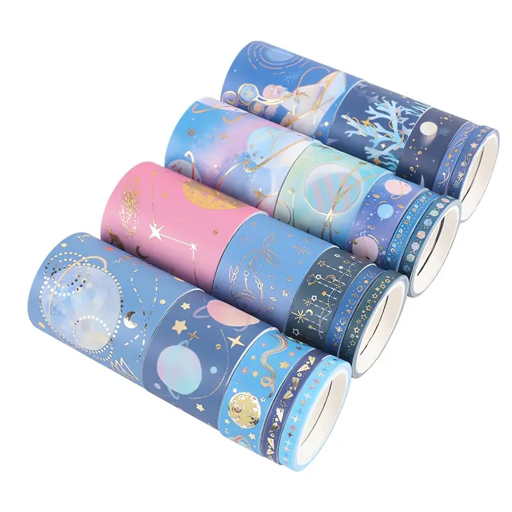 Juego de 20 Rollos de Washi con diseño de Cielo Estrellado cósmico, 5/15/30/50mm de ancho, con diseño de planetas, Lunas y Estellas, addesiva Japonesa decorativa - 1