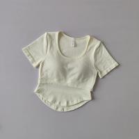 Top Deportivo Para Mujer Con Correa Fija Y Pecho Almohadillado Secado Rápido Manga Corta Ajustado Para Yoga Y Correr Ropa De Fitness - details 4