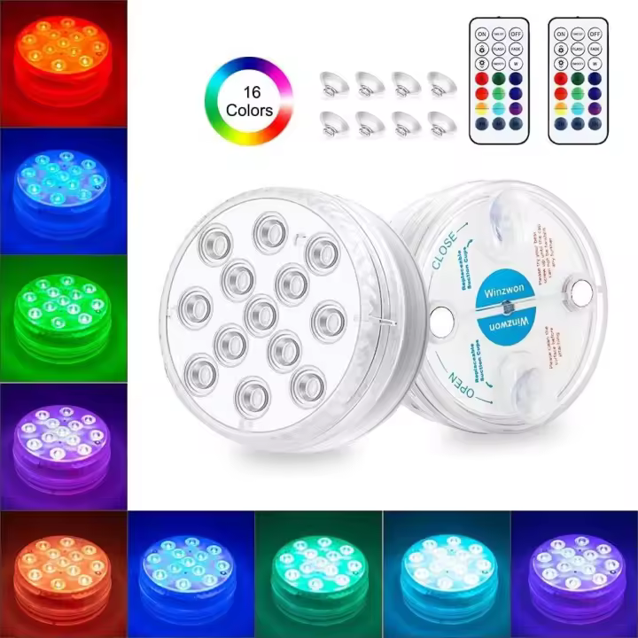 PORCHEDDU Luz LED sumergible in prueba de Agua, IP68, Luces Subacuáticas multicolor para piscina con comando en Distancia, Luces para bañera, Acuario, bañera, piscina, Jardín, decoración del entorno Acuático (paquete de 2) - 1