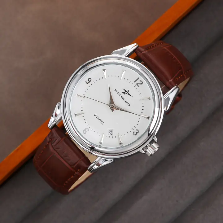 Reloj De Cuarzo De Lujo Para Hombre Con Correa De Cuero Reloj De Pulsera Deportivo Casual Con Calendario Estilo Business Regalo Para Novio - 1