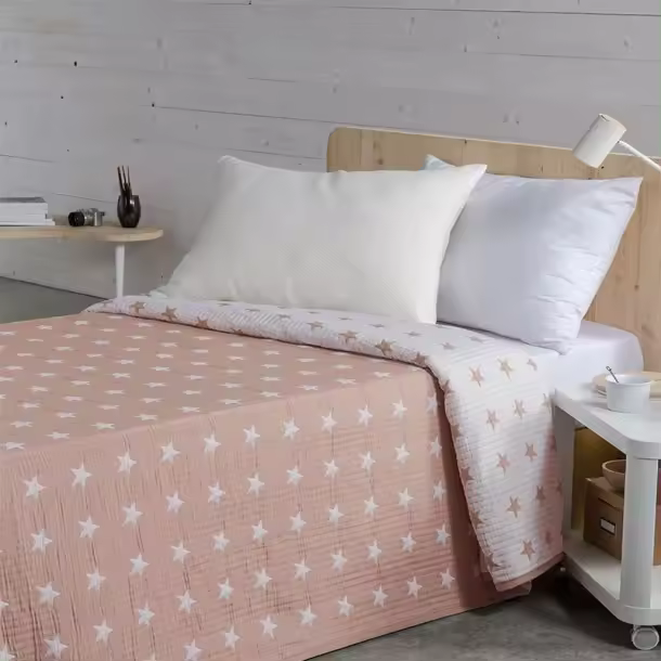 COLCHA ROSA REVERSIBLE STAR JAVIERLARRAINZAR CAMA DE 90 - 1