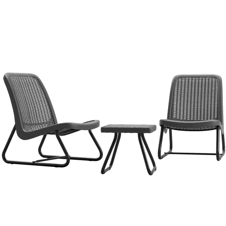 TECTAKE - Conjunto de muebles de jardín MODICA con aspecto de ratán para 2 personas y diseño ergonómico, Conjunto de sillas de jardín con práctica mesa auxiliar para dos personas, Asientos y respaldos ergonómicos de plástico de alta calidad - 1
