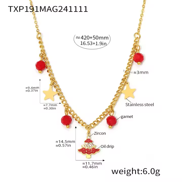 Árbol de Navidad con collar de circón, pulsera, damas, árbol de arce de acero inoxidable, cadena cubana, joyería de fiesta diaria - 1