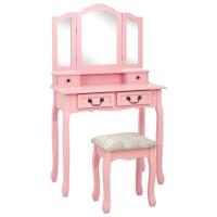 vidaXL Juego de tocador y taburete madera paulownia 80x69x141 cm en color Rosa/Blanco/Gris | cómodas modernas ergonómicas para comedor cocina salón hogar - details 0