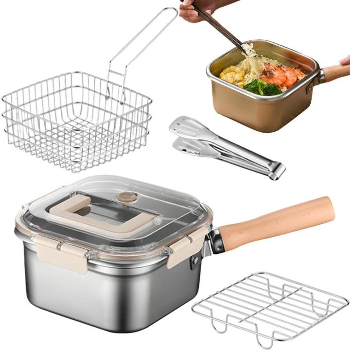 Juego De Sartén Para Freír Profundo De Acero Inoxidable Grande Con Estrador De Pasta Para Camping Y Cocina Al Aire Libre Uso Versátil Para Pollo Y Papas Fritas