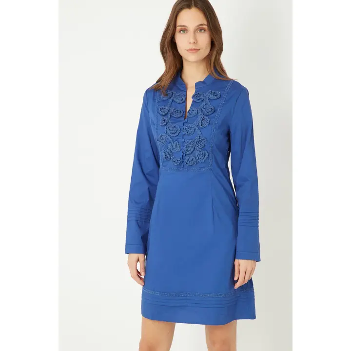 ANANY Vestido Bordado Cuello Tunecino Manga Larga Mujer - 1