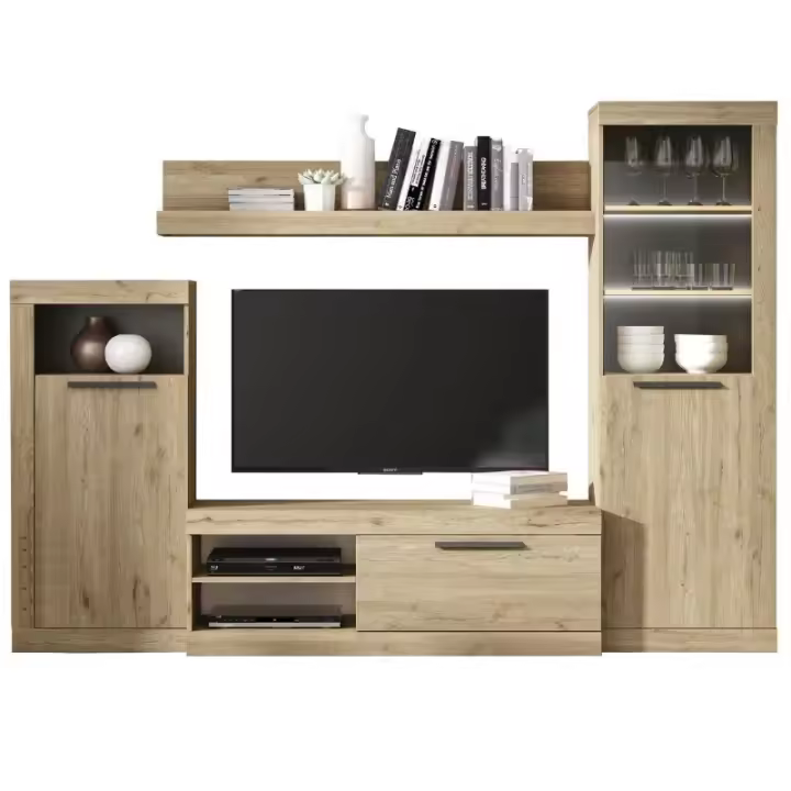 Miroytengo Mueble De Tv Salón Comedor Rustik Modular Estilo Moderno Color Naturale Y Pizarra 258x186x42 Cm - 1