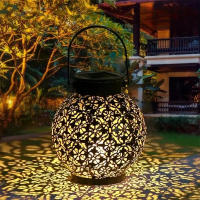 Lámpara De Hierro Fundido Hueco Con Luz Solar LED Impermeable Para Jardín Decoración De Arte Exterior Proyección De Luz Colgante - details 5