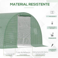 Outsunny Invernadero de Exterior 4,5x3x2 m Invernadero de Túnel con Paredes Laterales Enrollables 6 Ventanas de Malla y Puerta Enrollable con Cremallera Invernadero para Jardín Patio Verde - details 0