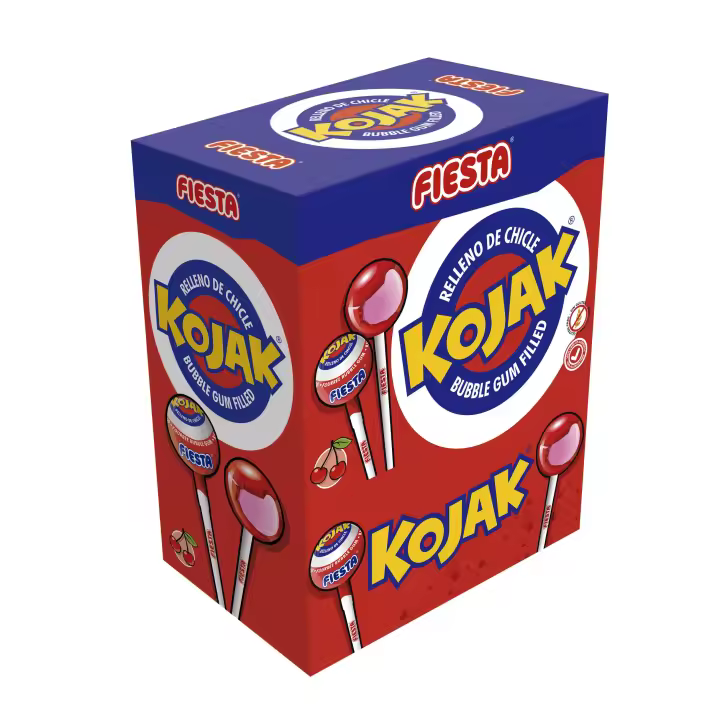 Kojak Cereza - Caja 20 unid - Kojak Cereza FIESTA Relleno de Chichle - Edicion Especial 20 Unidades de Kojak Cereza - Ideal Regalo - 1