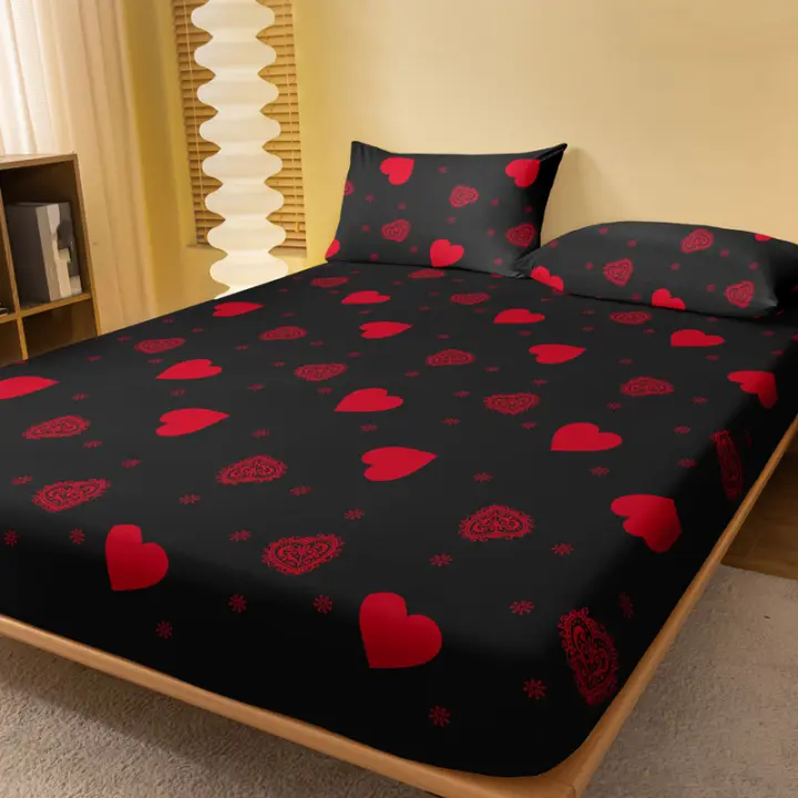 Sábana Ajustada De Corazón Sencillo Y Moderno Con Diseño Impreso Mate Sin Almohadillas Cobertor De Cama De Dormitorio Material Poliéster 100% - 1