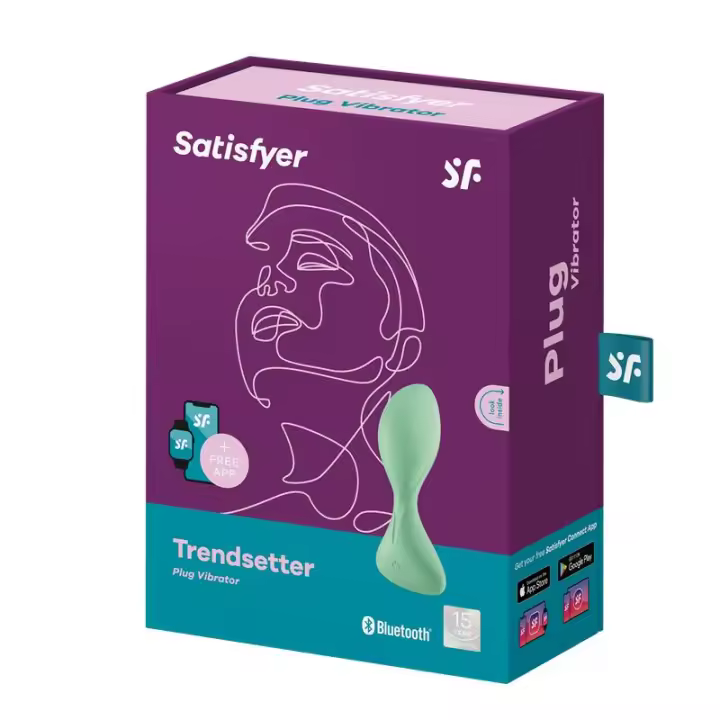 SATISFYER MODELO TRENDSETTER PLUG ANAL CON VIBRACIÓN Y CONTROL APP COLOR VERDE CLARO BF - 1
