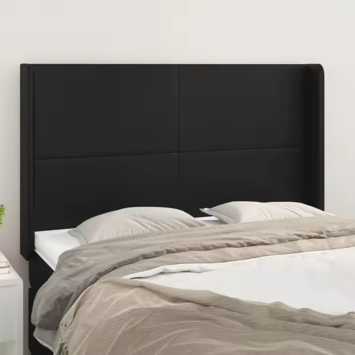 vidaXL Cabecero con orejas de cuero sintético negro 147x16x118/128 cm - 1