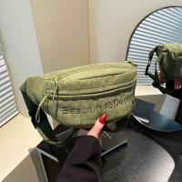 Bolsa De Cintura Para Mujer De Corduroy Con Bordado De Letras Bolso Transversal De Moda Bolso De Hombro Y Pecho - details 9