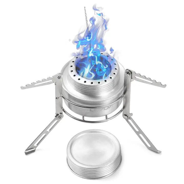 Estufa De Camping Con Quemador De Alcohol De Aluminio 100ml Y Soporte De Acero Inoxidable Plegable Para Exteriores Senderismo Supervivencia - 1