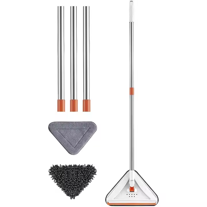 Fregona de pared con asas, herramienta de limpieza para pisos, paredes, techos y zócalos, limpiador de techos, fregona de limpieza triangular ajustable y extensible (B) - 1