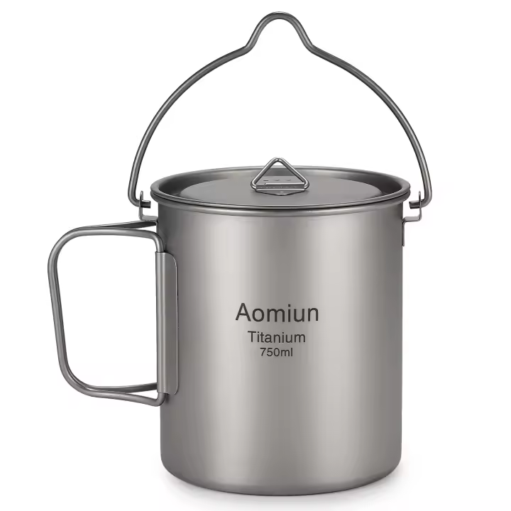 Juego De 3 Piezas De Titanio Ligero Con Olla De 750ml Taza De Agua De 450ml Cuchara Plegable Y Manija Collapsible Para Camping - 1