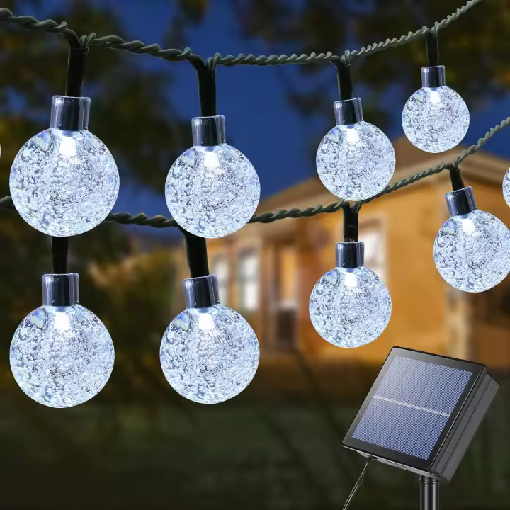 SOMY Guirnaldas Luces Solares Exterior, 22M 100 LED Luces Solares de Cristal 8 Modos Bolas LED Impermeables Luz para Jardín Patio Balcón Fiesta Boda Terraza Decoración, Guirnaldas de Luces Blancas Frías - 1