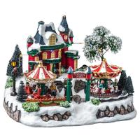 Pro Navidad® Pueblo de navidad "Rothenburg" Parque de atracciones con castillo y dos carruseles  31.2x23.6x23.1 cm - details 1