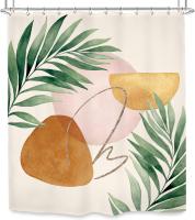 Cortina de Ducha Vintage de Mediados de Siglo - Bohemia Abstracta de Hojas de Palma Tropicales - 12 Ganchos(150cm * 180cm)  Watercolor leaves 150*180CM - details 4