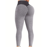 Leggings De Cintura Alta Para Mujer Yoga Levantamiento De Glúteos Honeycomb Pantalones De Yoga De Pierna Completa Spandex Polyester - details 1
