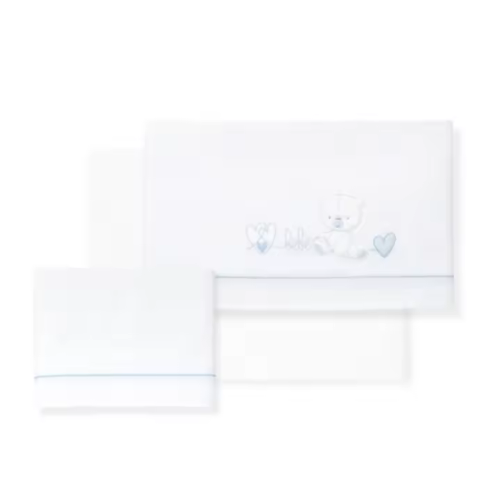 Sábanas Minicuna 100% Algodón  50X80 (bajera+encimera+funda almohada) Modelo Corazon oso Interbaby - 1