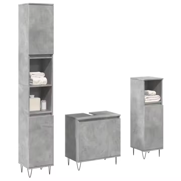 vidaXL Set muebles de baño 2 piezas madera contrachapada en color Gris hormigón/Roble Sonoma | almacenamiento funcional diseño moderno para baño dormitorio sala - 1