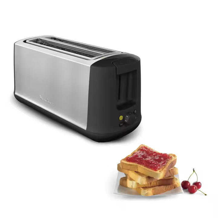 Moulinex Subito Select Tostadora, 2 ranuras largas, 7 niveles de tostado, descongela, recalienta, función ECO, exterior acero inoxidable, bandeja recogemigas extraíble, palanca elevadora, Negro - 1