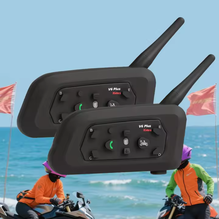 Auriculares Inalámdricos para Casco V6 Plus - Alcance 1500m, Reducción de Ruido, Bluetooth, IPX Impermeable, Estéreo, 850mAh Bapería, Carga Type C - 1