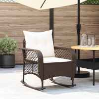 vidaXL Silla mecedora de jardín con cojines ratán sintético beige en color beige y crema/Gris/Gris y azul y más | cómodas modernas ergonómicas para comedor cocina salón hogar - details 6