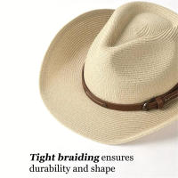 Sombrero De Vaquero Estilo Jazz Amplio Para Hombres Y Mujeres Proteccion Solar Para La Playa Y Verano Con Cuerda De Viento - details 7