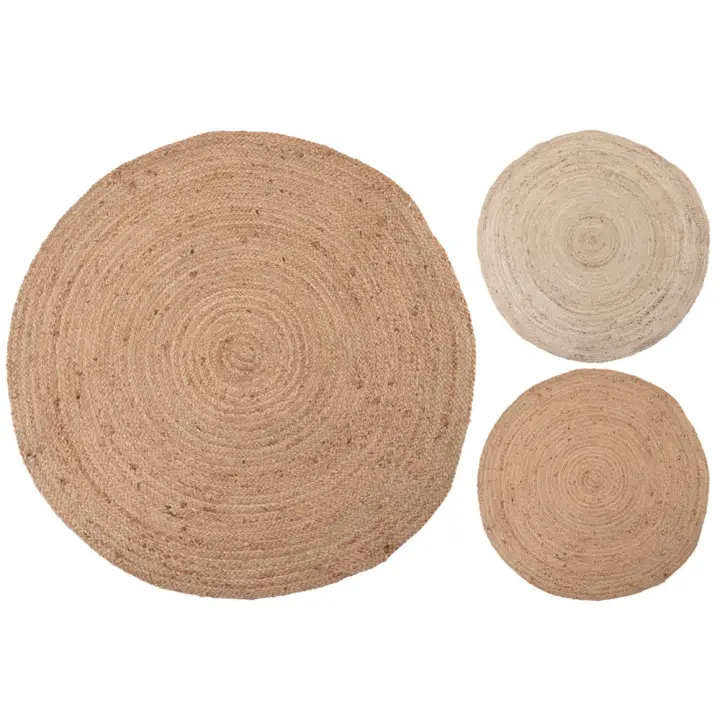 Alfombra Redonda Yute 90Cm Beige Claro - Hecha de Yute y Poliéster - 1