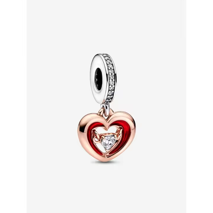 Pandora - Charm colgante de corazón radiante de dos tonos - Plata de ley, baño de oro rosa de 14 k - 1