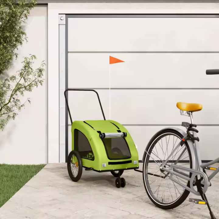vidaXL Remolque de bicicleta mascotas hierro tela Oxford verde - 1
