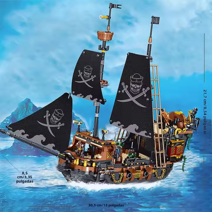 Bloques De Construcción Pirate Ship Modelo De Barco Sailing Bricks Serie De Tráfico Creativo Decoración De Escritorio Juguete Para Niños Y Adultos Regalos - 1