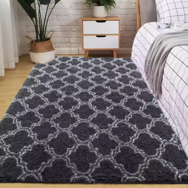 Shaggy Bedroom Rug Modern Living Room Rug Soft Fluffy Shag Rug Rectangular Rug Luxury Comfortable Modern Style Decorative Carpet for Living Room Bedroom Sofa (Black, 80*200cm) - 1