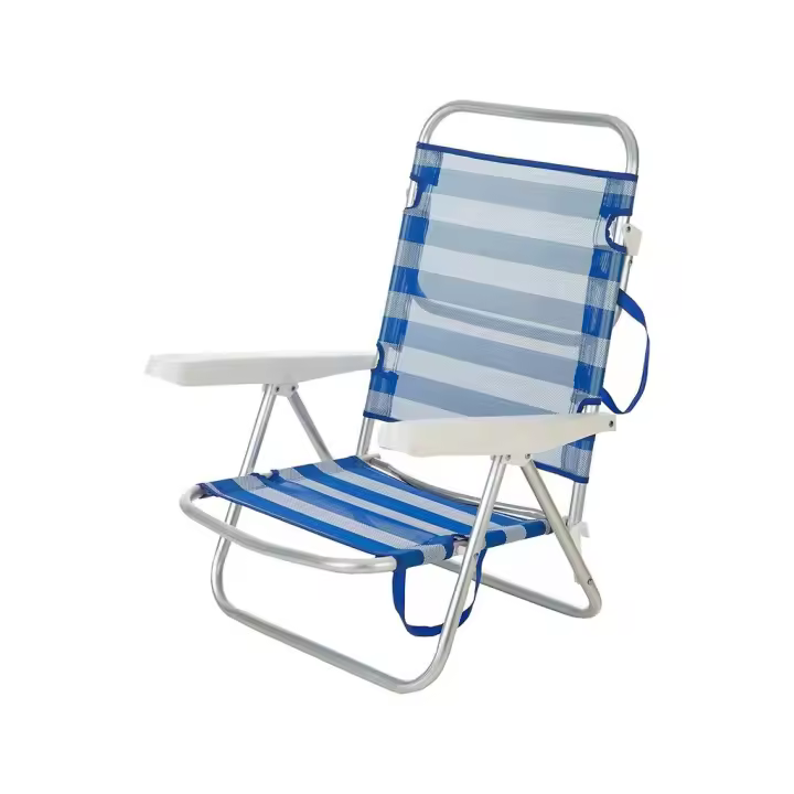 Silla de Playa Baja Plegable de Aluminio Color Azul y Blanca a Rayas Aremar 70536 - 1