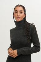 VESTIDO LADY DE PUNTO NEGRO - Vestido Midi Vestido Midi Negro, Black, con Cuello Vuelto, Mangas Largas, Punto, de Color Liso, Elegancia, Poliester, Polyester, Acrilico, Elastano - details 1
