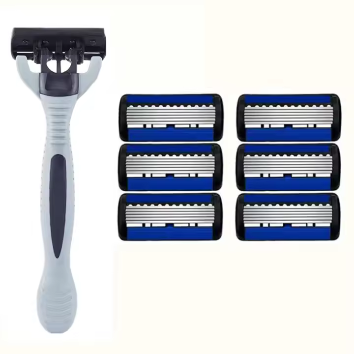 Cuchilla De Afeitar Manual Para Hombres Acero Inoxidable 6 Capas Eliminación De Pelo Cabeza Reemplazable Herramientas De Cuchilla - 1