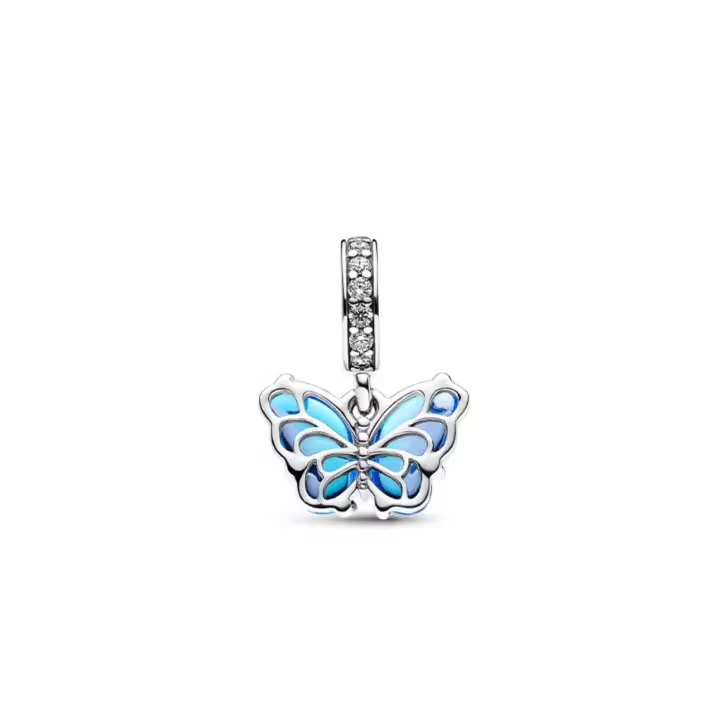 PANDORA Colgante de mariposa azul, cuentas DIY, exquisito regalo de cumpleaños de alta gama para novia, colgante de mariposa azul - 1