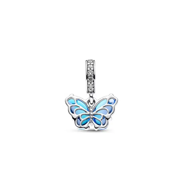 PANDORA Colgante de mariposa azul, cuentas DIY, exquisito regalo de cumpleaños de alta gama para novia, colgante de mariposa azul - 1