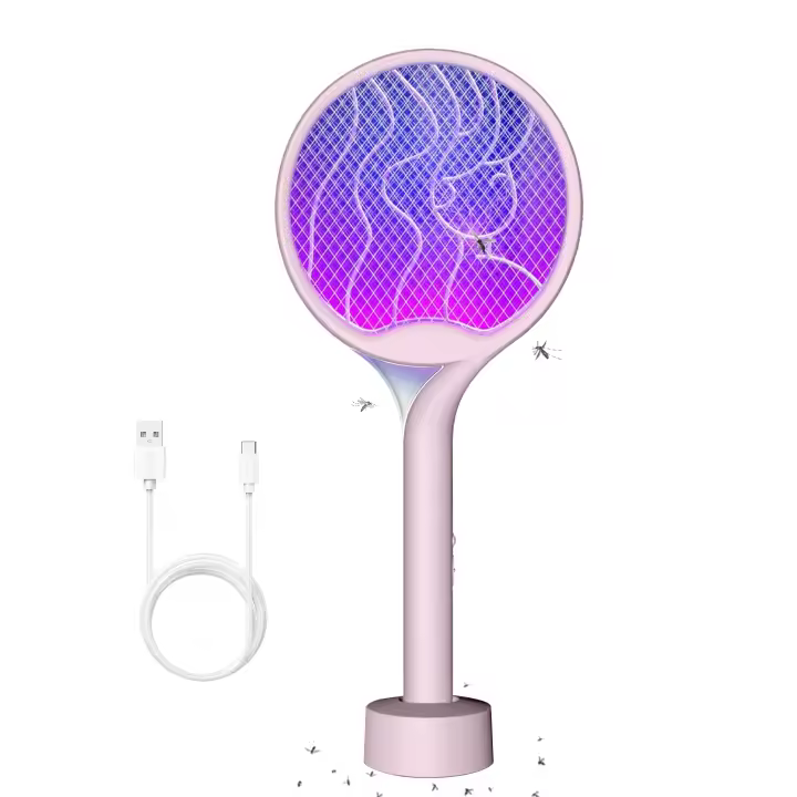 AYA MARKT Raqueta Matamoscas Eléctrica 2 en 1,Mata Mosquitos Eléctrico USB Recargable,Luz UV,3Capas de Red,con Soporte,para Casa,Jardín,Camping,Oficina,Restaurante... - 1