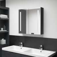 vidaXL Armario de baño con espejo y LED color 62x14x60 cm en color Roble/Gris/Negro brillo y más | almacenamiento funcional diseño moderno para baño dormitorio sala - details 2