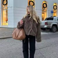 Bolso de mano de cuero vegano de gran capacidad con asa superior para mujer, bolso de hombro de moda con asa superior、Bolso de mano de color sólido para mujeres, material de cuero de vaca, bolso de axila, moda SO - details 1